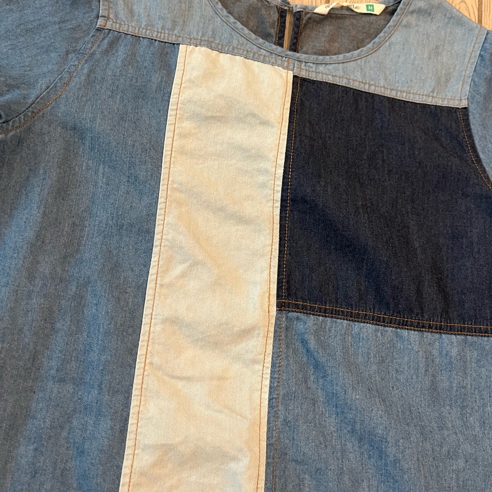 Given Kale Chambray Patchwork Shift Dress - image 2
